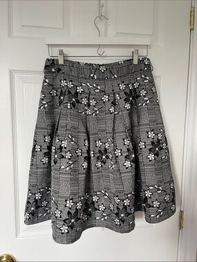 Tristan Black & White Floral Plaid Circle Skirt